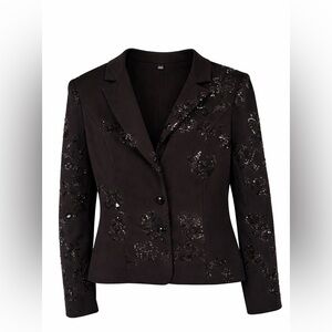 Vintage Black Sequin Blazer Size 6 Evening Jacket Party Holiday Glam